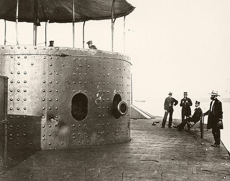 Monitor on the James River, Virginia, 1862. Officers on deck.
